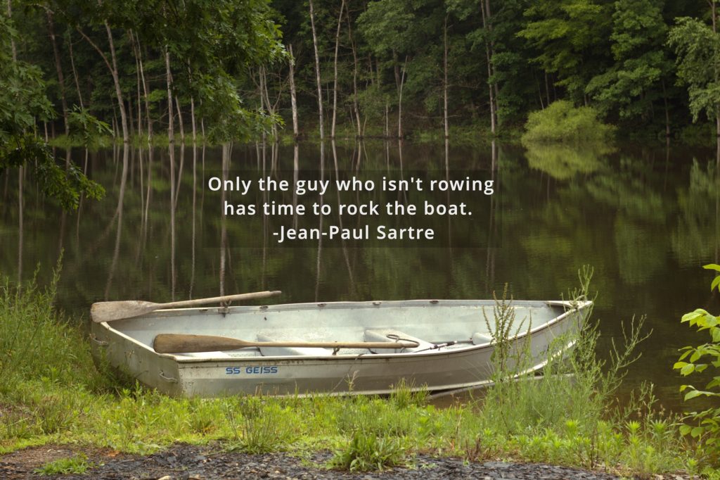 Only the guy who isn’t rowing has time to rock the boat.  -Jean-Paul Sartre