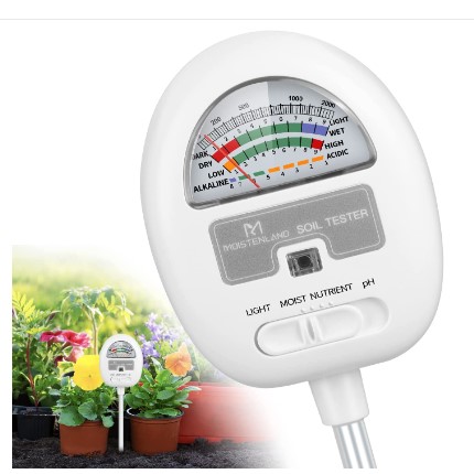 Soil Moisture Meter, pH Tester, Light and Nutrients Tester (No batteries required)