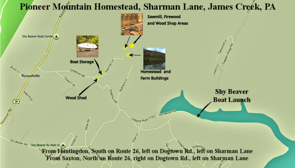Location and site map for Pioneer Mountain Homestead 16477 Sharman Lane, James Creek, Pennsylvania.